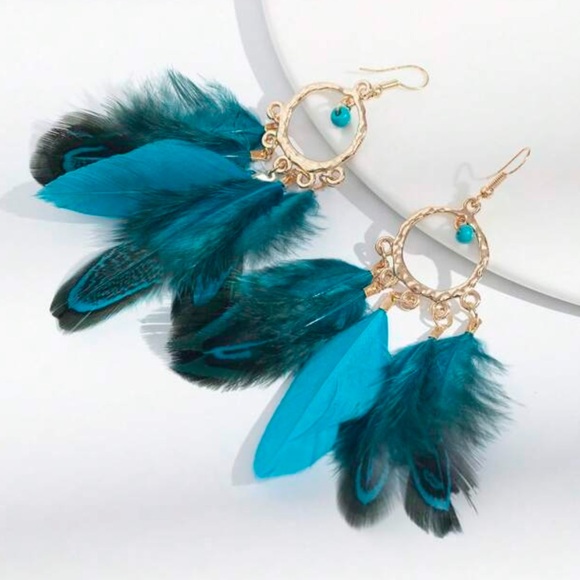 Bohemian Gypsy Feather Dreamcatcher Beaded Charm Drop Statement Earrings - Picture 7 of 8